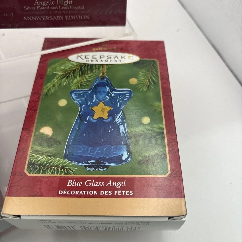 Hallmark Keepsake Ornaments~Lot of 3~Blue Glass Angel, Journey to Bethlehem Ange